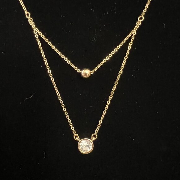 NOC Marlyn Schiff Double Layered Gold Tone Necklace With Clear Crystal G… - Picture 3 of 11